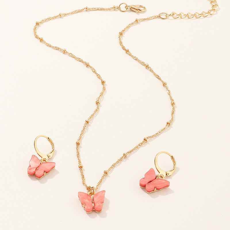 SZ0417xiguahong Butterfly Necklace and Earring Set ksqrf7-20-butterfly-necklace-and-earring-set-resin-quality Print Material