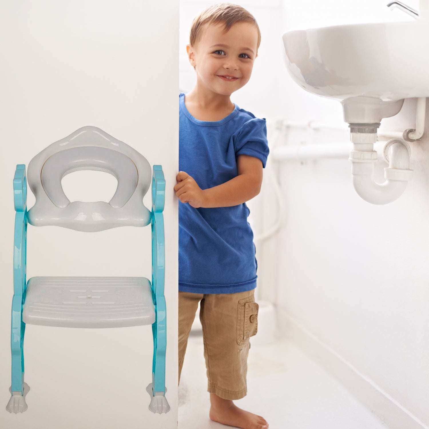 8492 2 In 1 Potty Training Toilet Seat With Step Stool Ladder For Boy And Girl Baby Toddler Kid Childrens Toilet Training Seat Chair With Soft Padded Seat And Sturdy Non-slip Wide Step Make Potty Easier For Your Kids (Multi-color) - BOSS MANGO