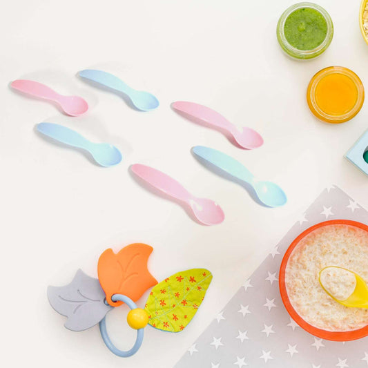 8182 Kids Cute Food Grade Foods Feeding Training Silicone Baby Spoon (Set Of 6 Pcs) - BOSS MANGO